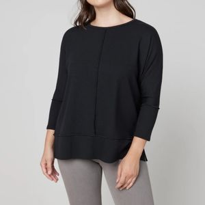 Spanx Black Oversized Perfect Length Crew Neck Sweatshirt 3/4 Sleeve
